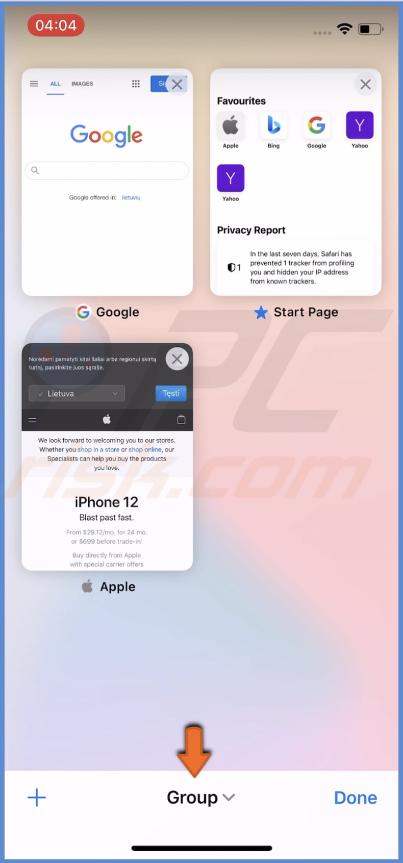 Tap on a tab group name