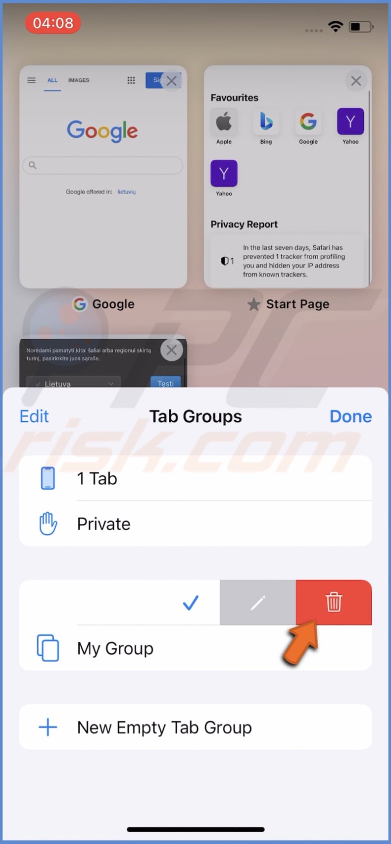 Tap on the Trash icon