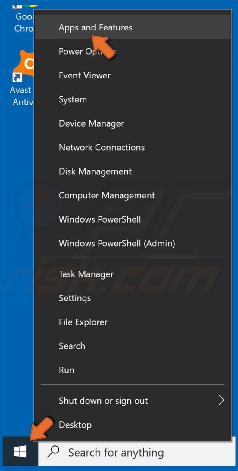 Right-click Start and click Apps and Features