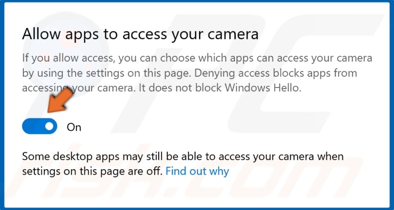 Allow apps to access your camera