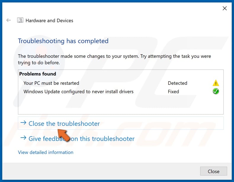 Close the troubleshooter