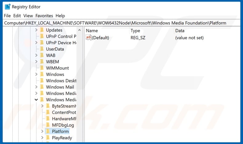 Navigate to Platform in the Registry Editor
