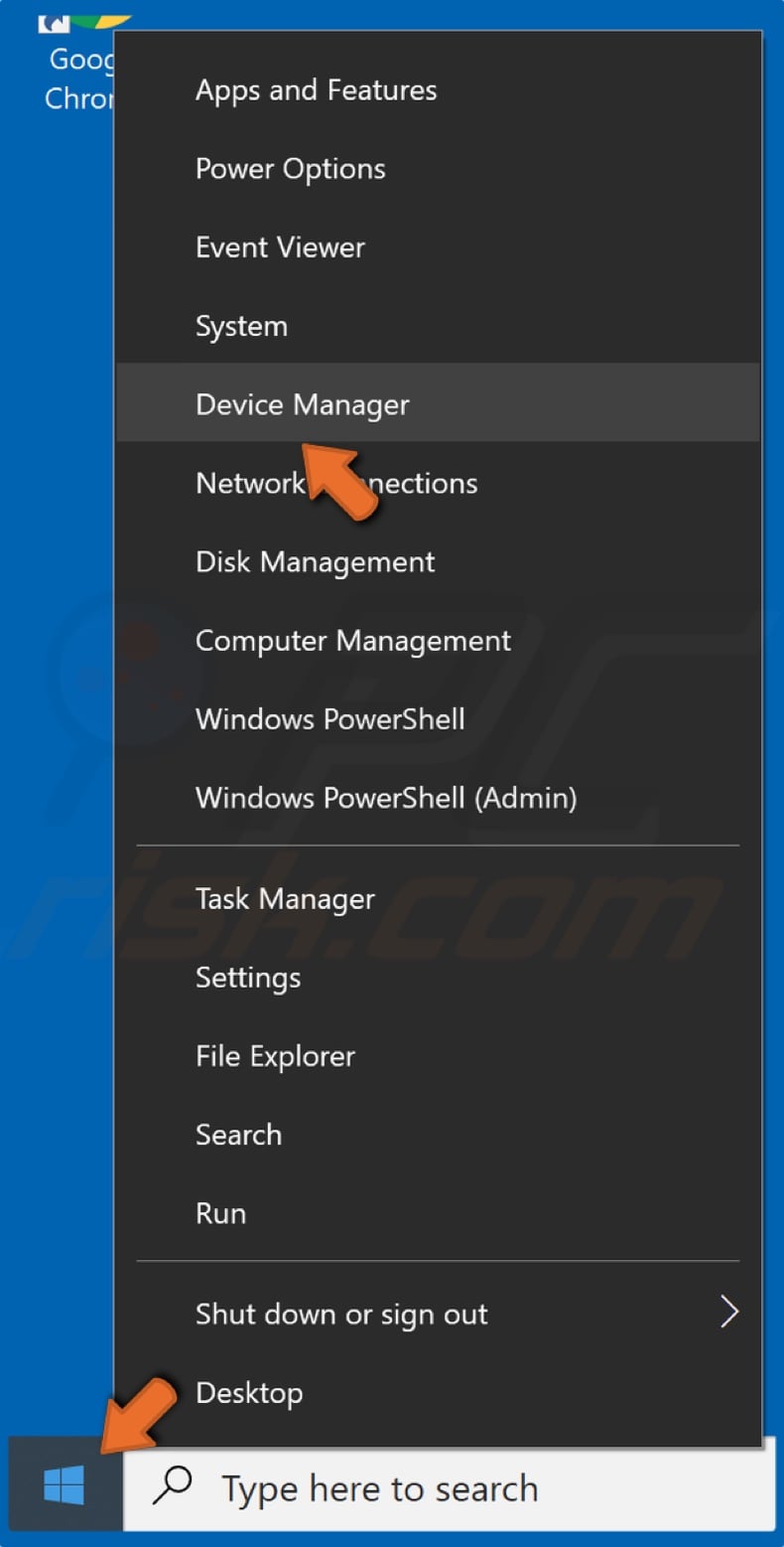 Right-click Start and click Device Manager