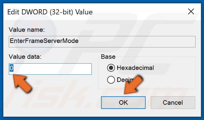 Set Value data to 0 and click OK