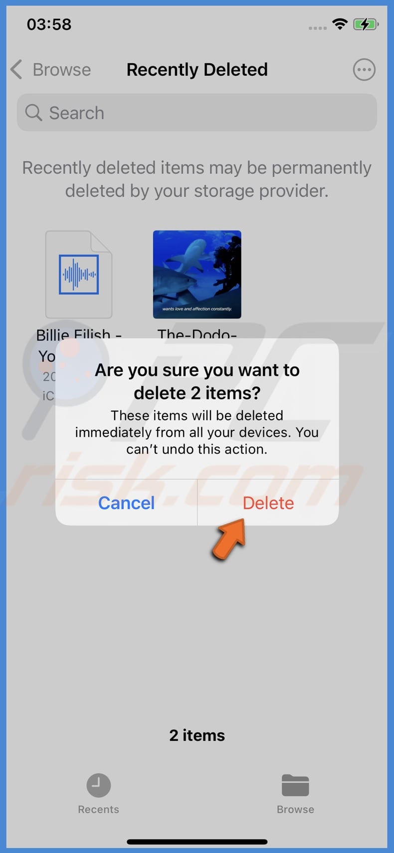 Delete recently deleted files