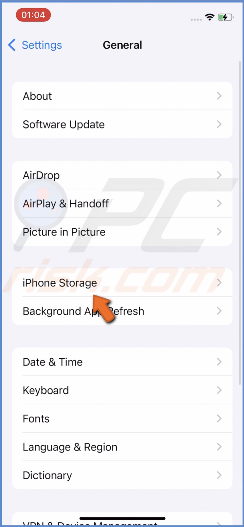Go to iPhone Storage