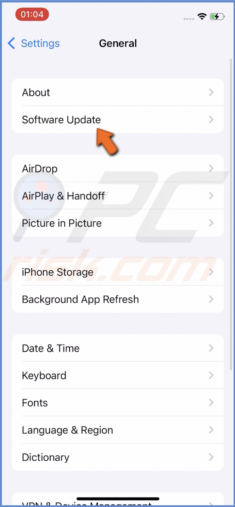 Go to Software Update