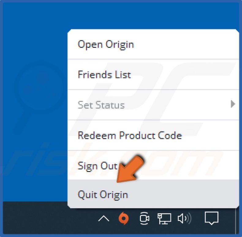 Click Quit origin