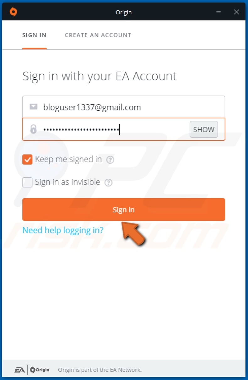 Enter your login credentials and click Sign in