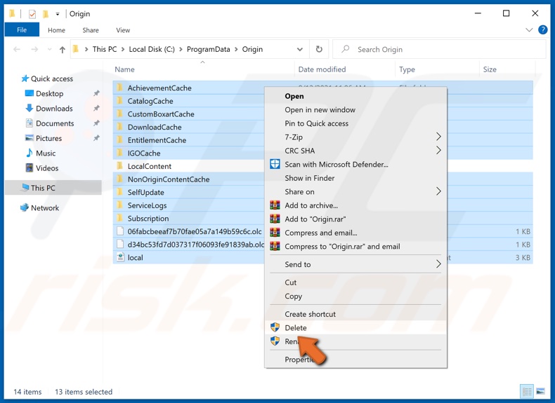 Select all files except Localcontent folder and delete them
