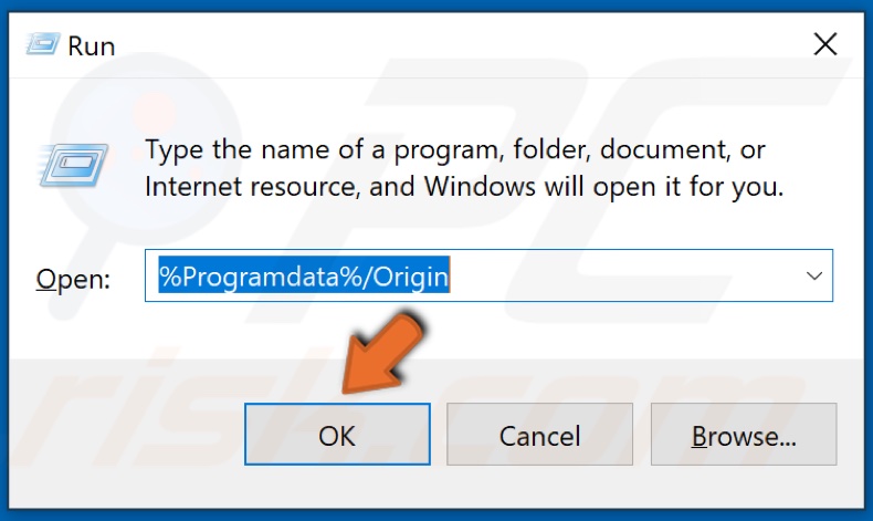 Type in %Programdata%/Origin and click OK