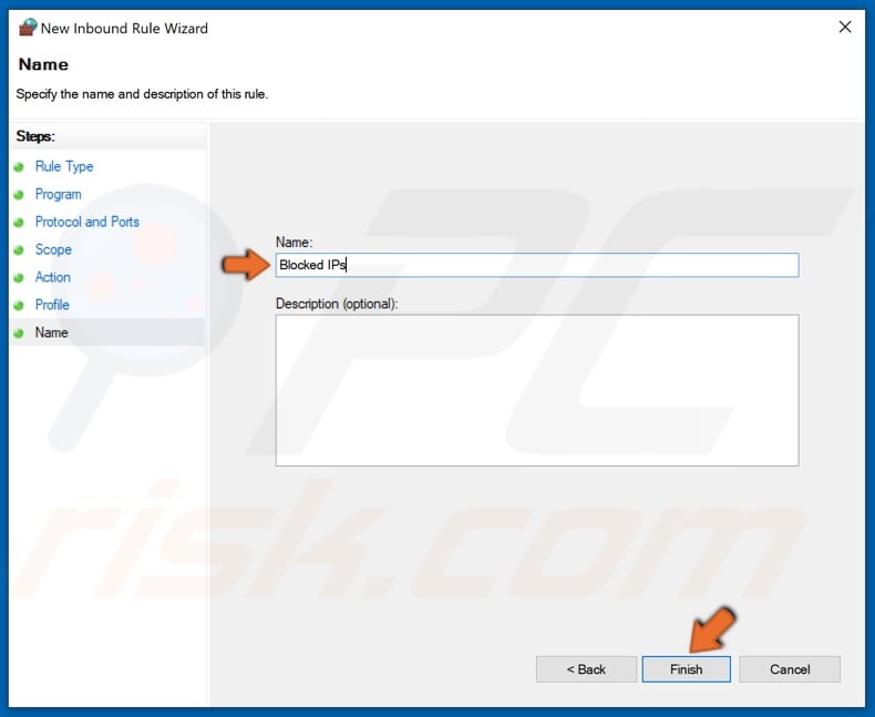 Enter a name for the new rule and click Finish