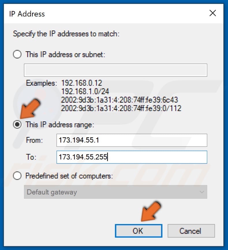 Tick This IP range and enter second IP range