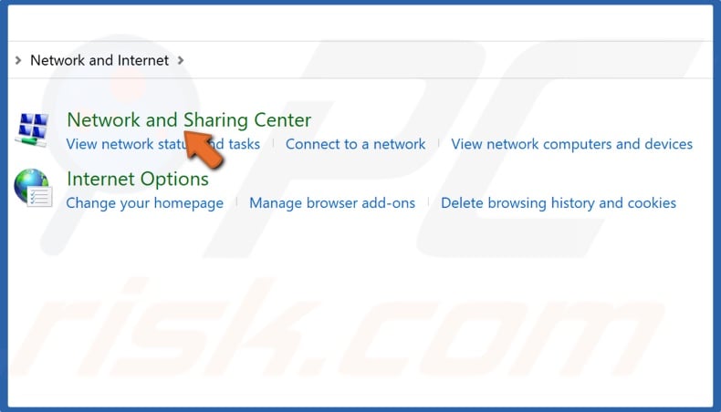 Select Network and Sharing Center