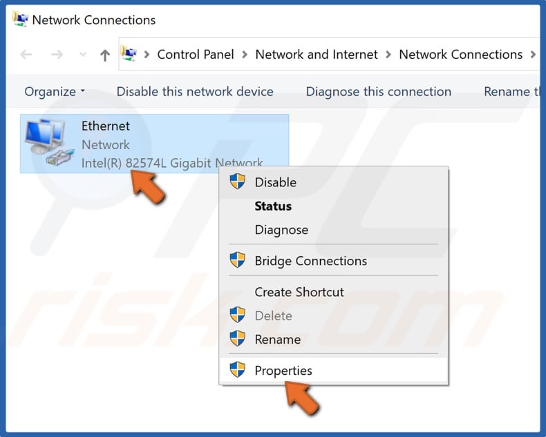 Right-click your network adapter and click Properties