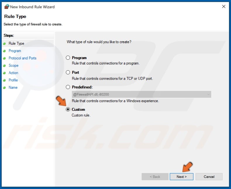 Select Custom and click Next