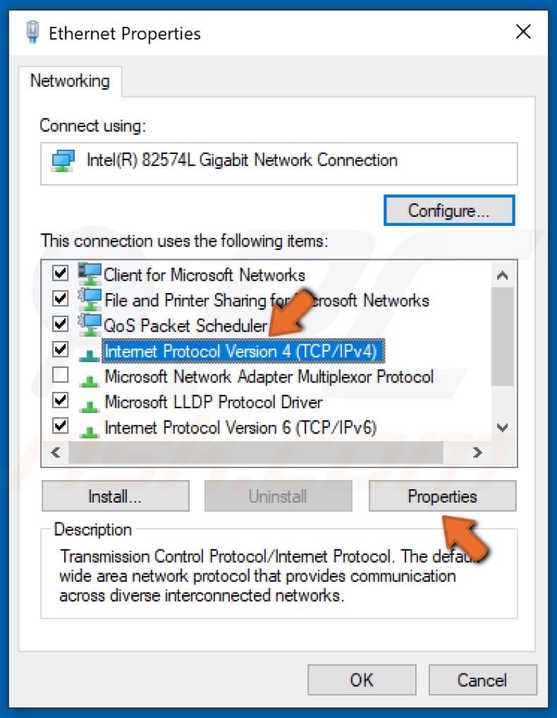 Select Internet Protocol Version 4 (TCP/IPv4) and click Properties
