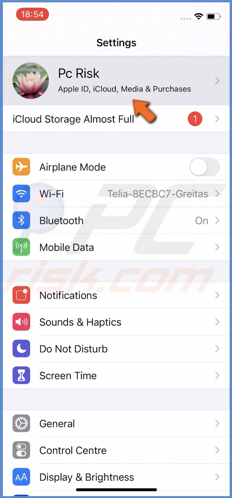 Tap on Apple ID name