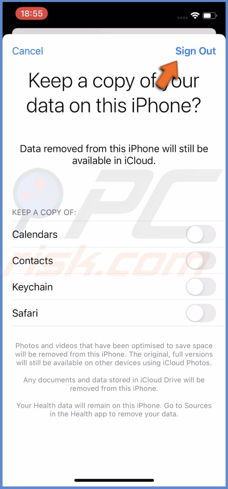 Tap on Sign out again