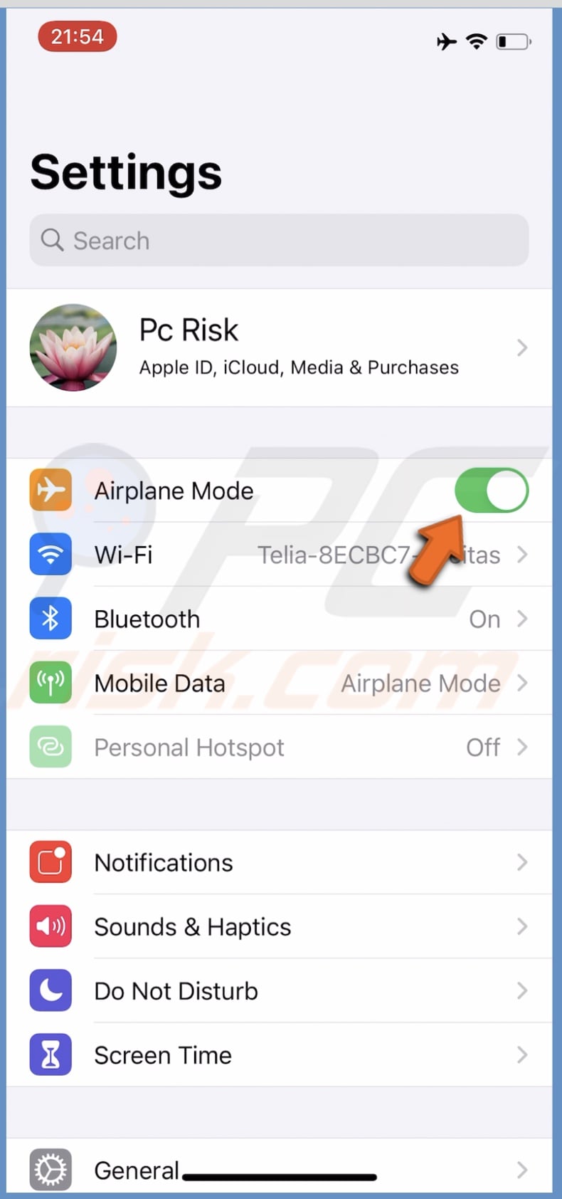 Enable the Airplane Mode