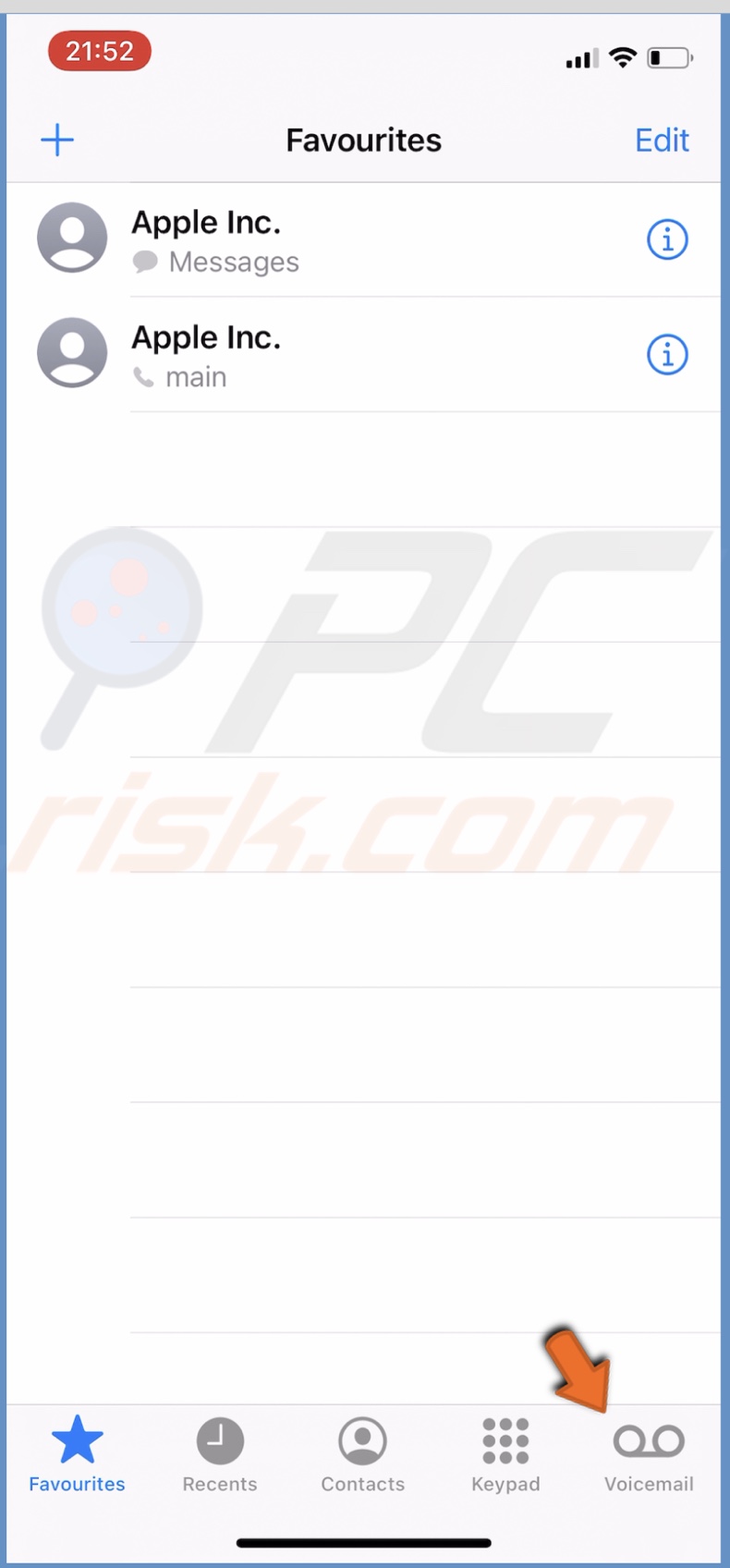 Go to the Voicemail tab