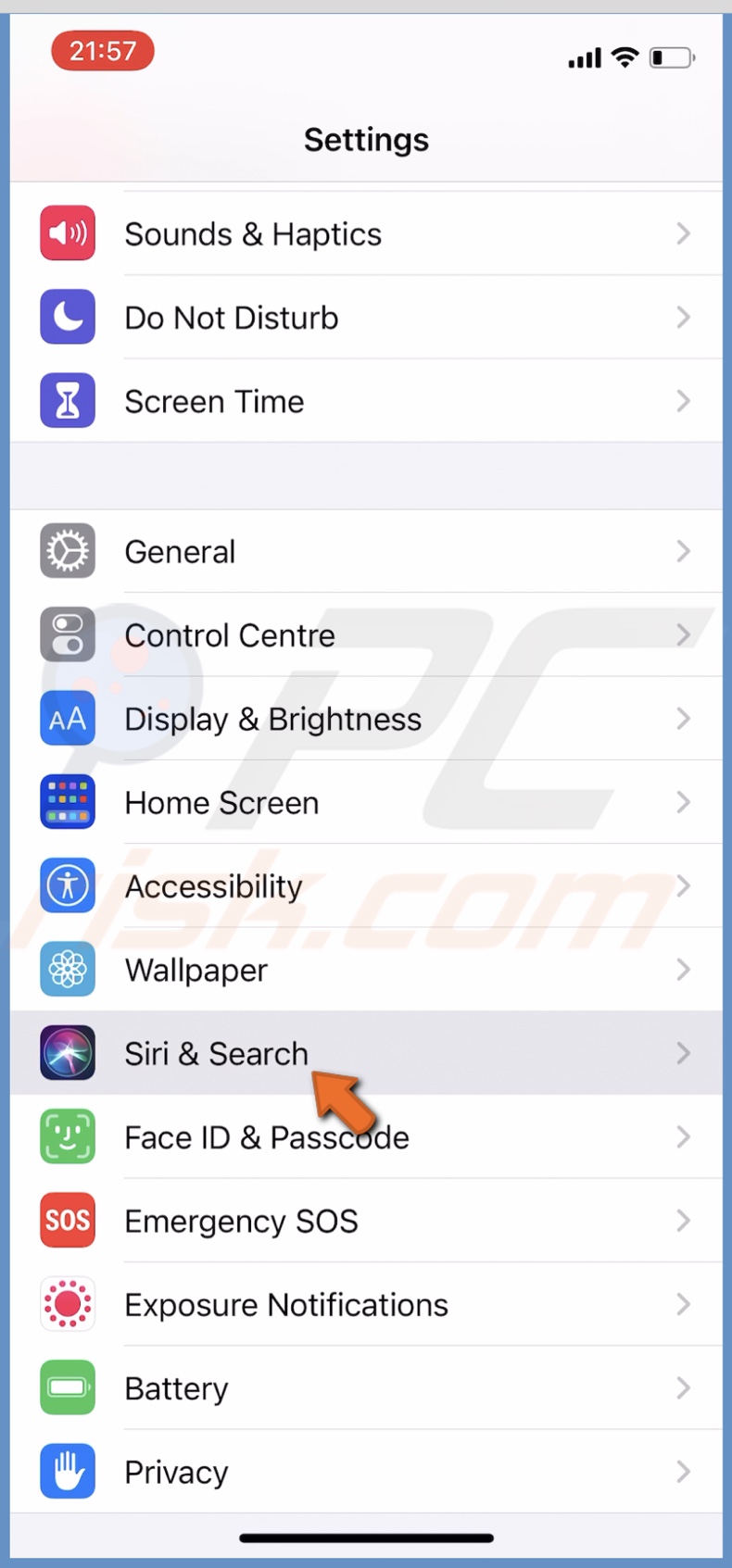Tap on Siri & Search