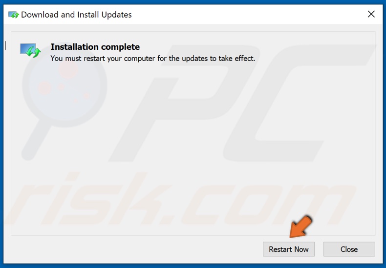 Click Restart now after installing the update