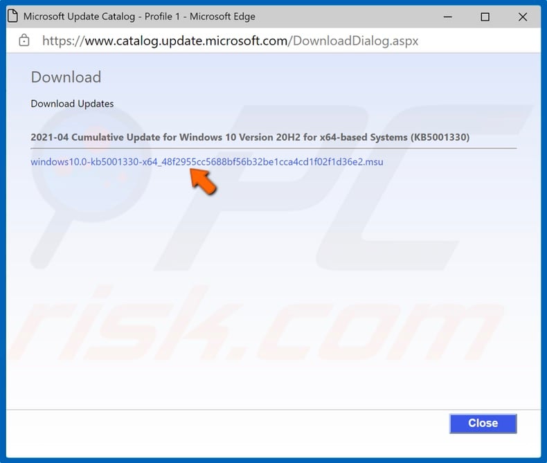 Click the download link for the update