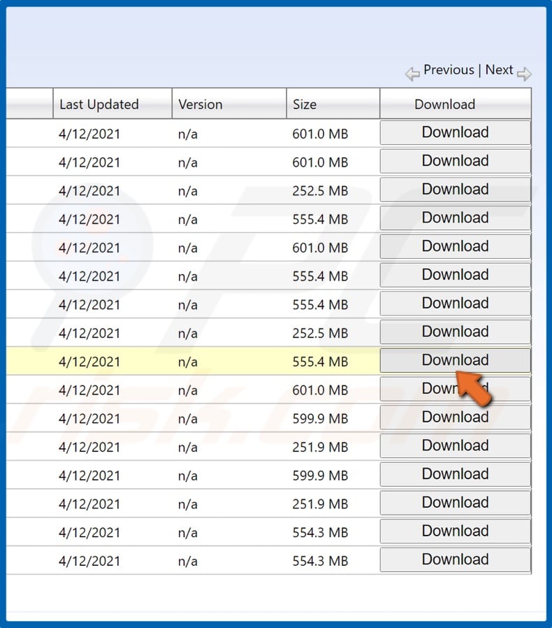 Select the update version and click Download