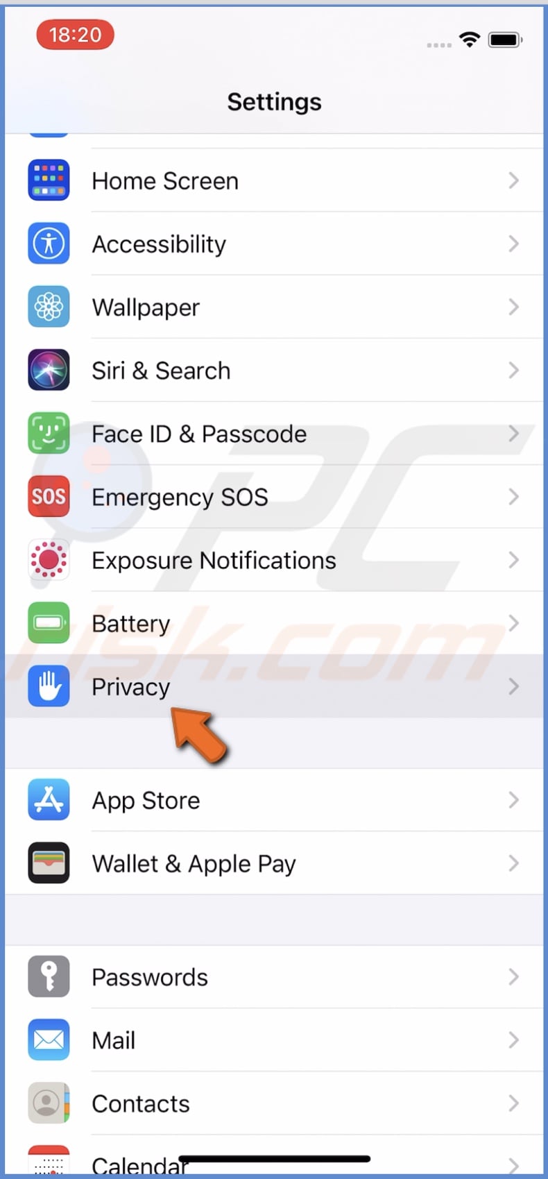 Go to Privacy settings