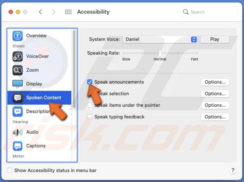 Enable Speak Announcements