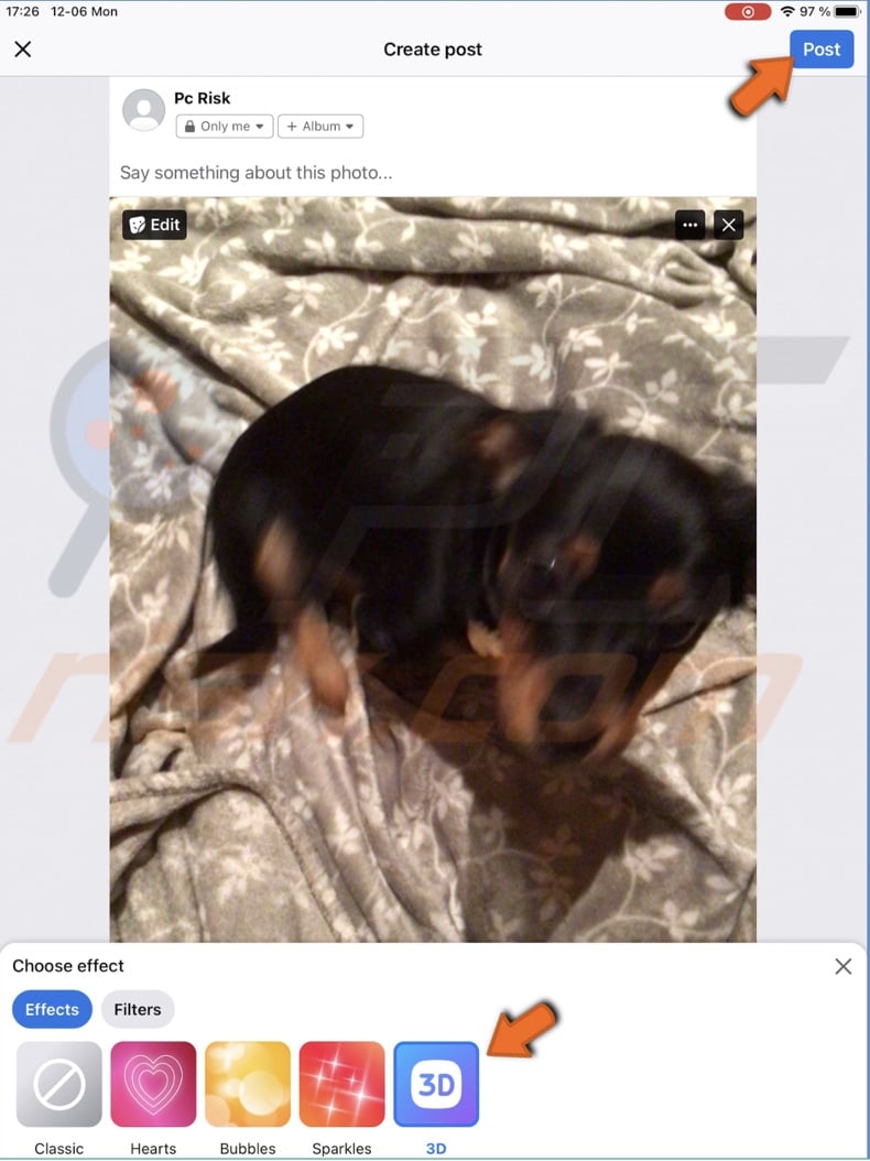 Post live photo with 3d effect