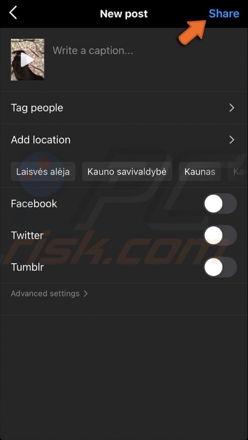 Share post to Instagram