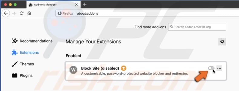 Disable extension in Firefox