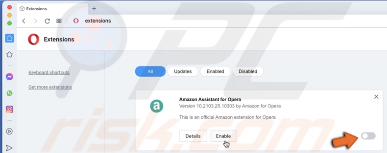 Disable extension in Opera