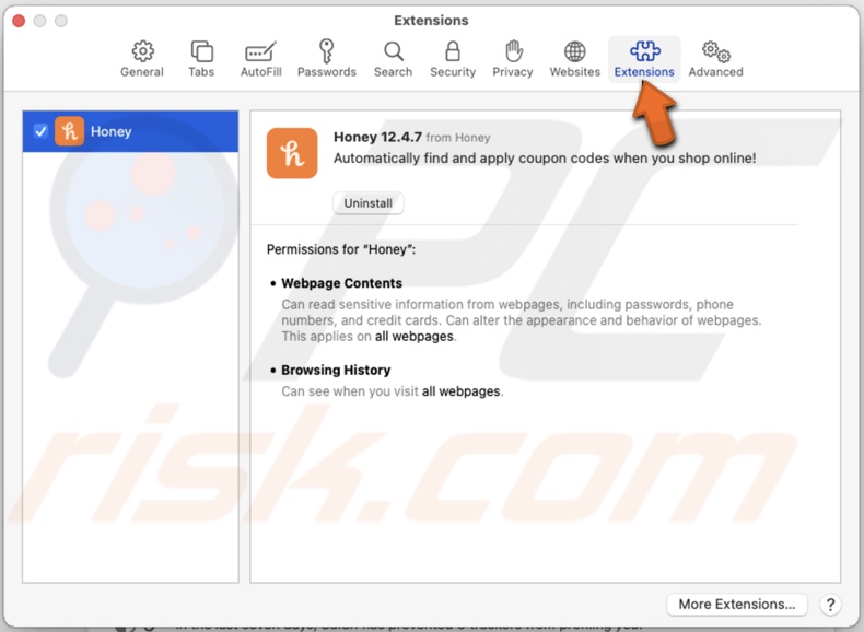Go to the Extensions tab in Safari