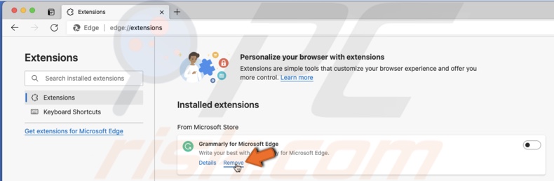 Remove extension in Edge