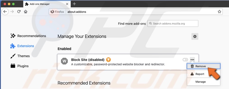 Remove extension in Firefox