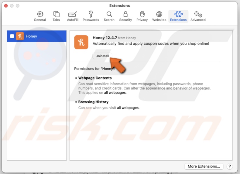 Remove extensions in Safari
