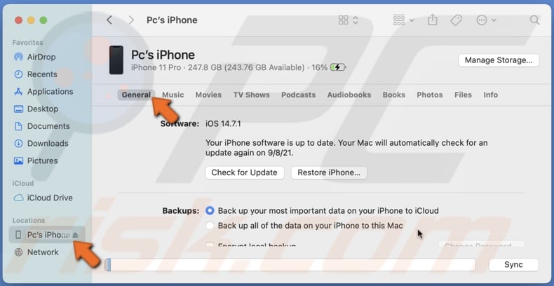Click on your iPhone name