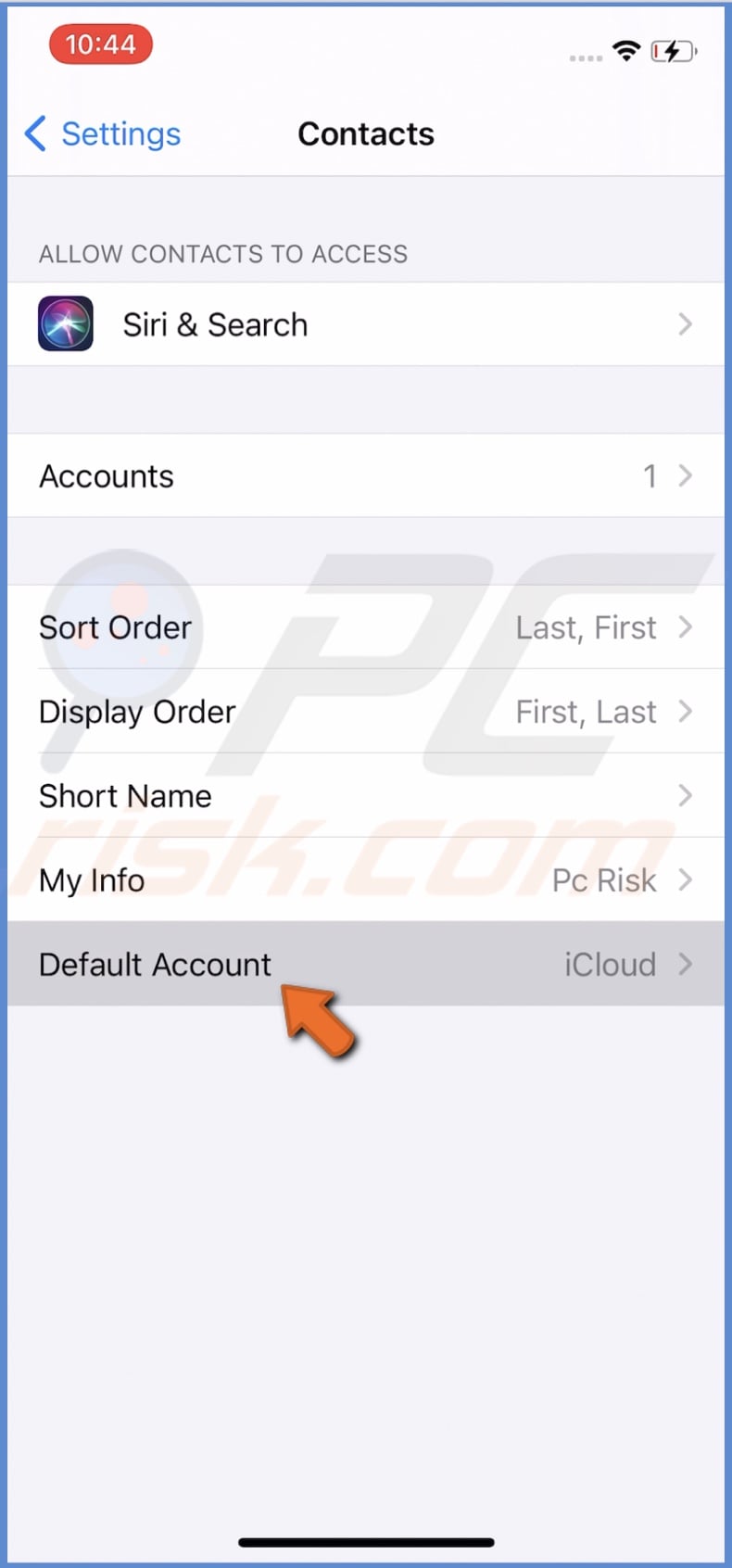 Go to Default Account