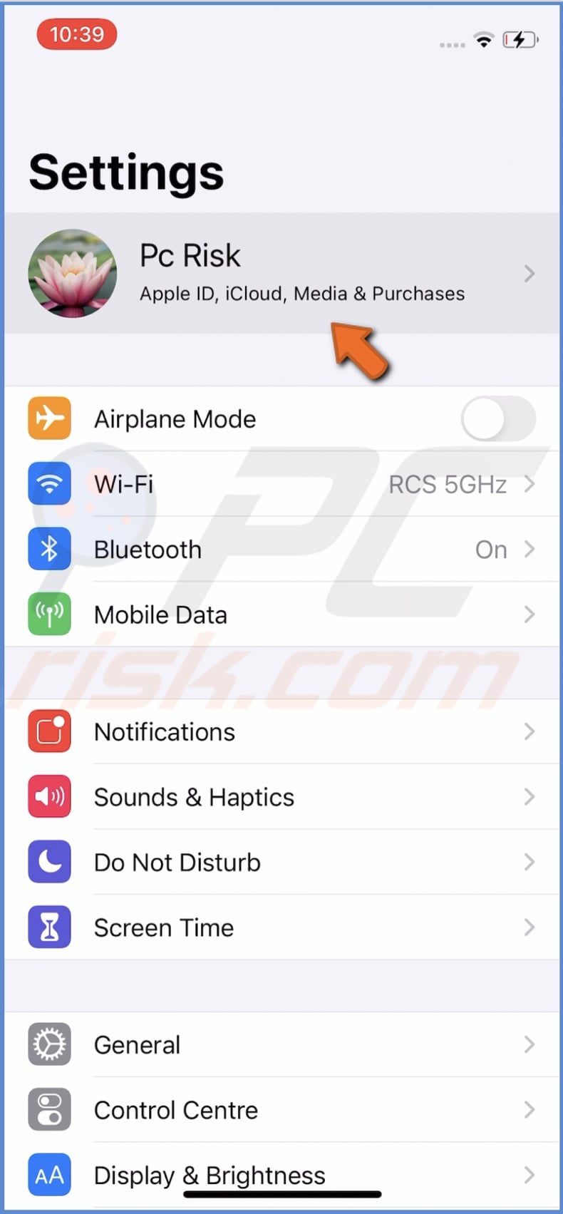 Tap on your Apple ID name