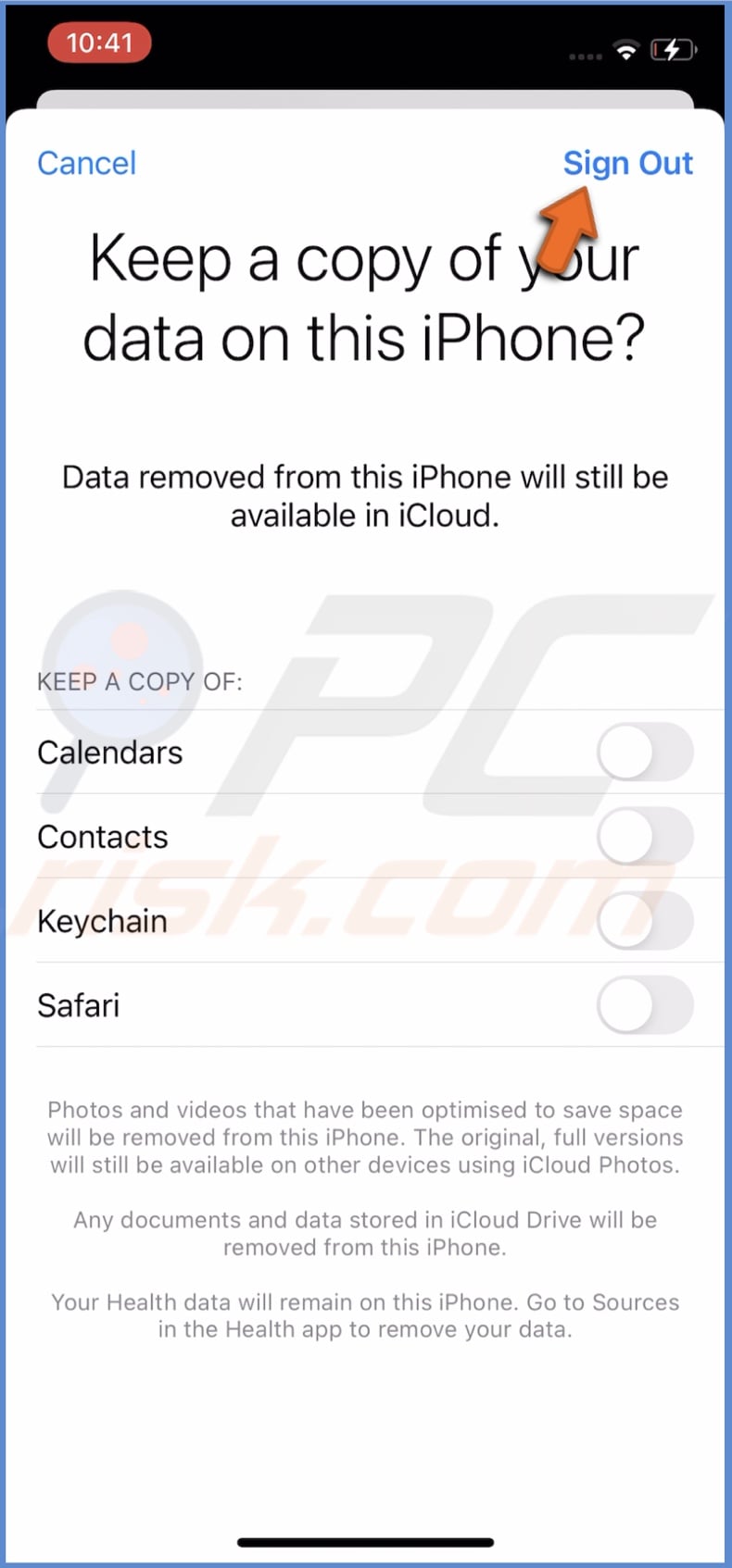 Tap on Sign Out again