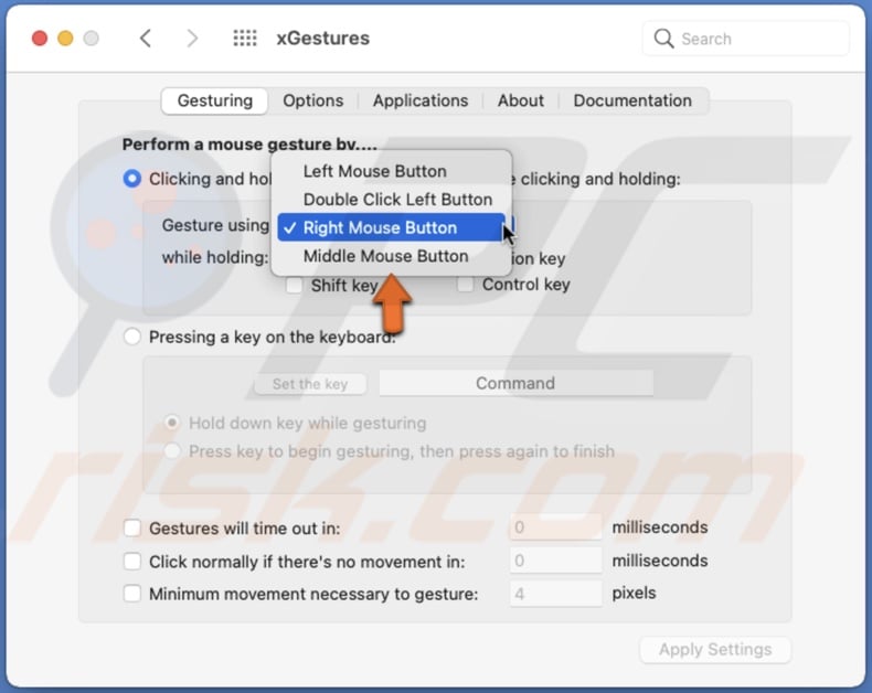 Choose gesturus using mouse buttons