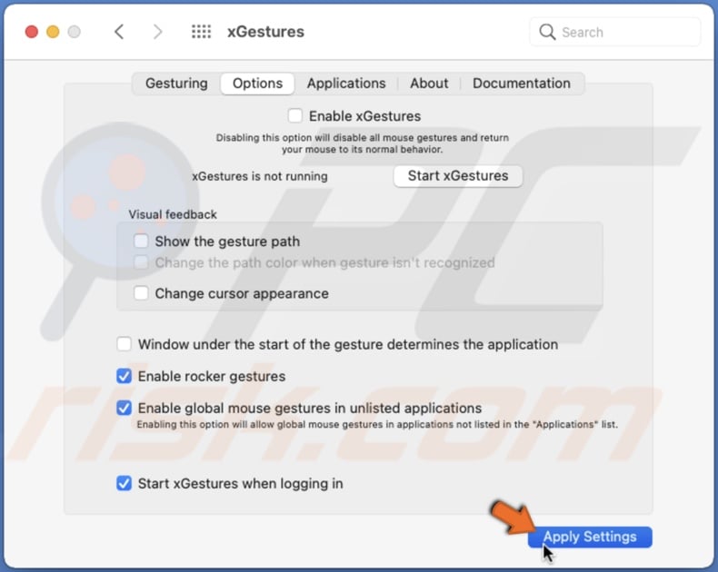 Click on Apply Settings