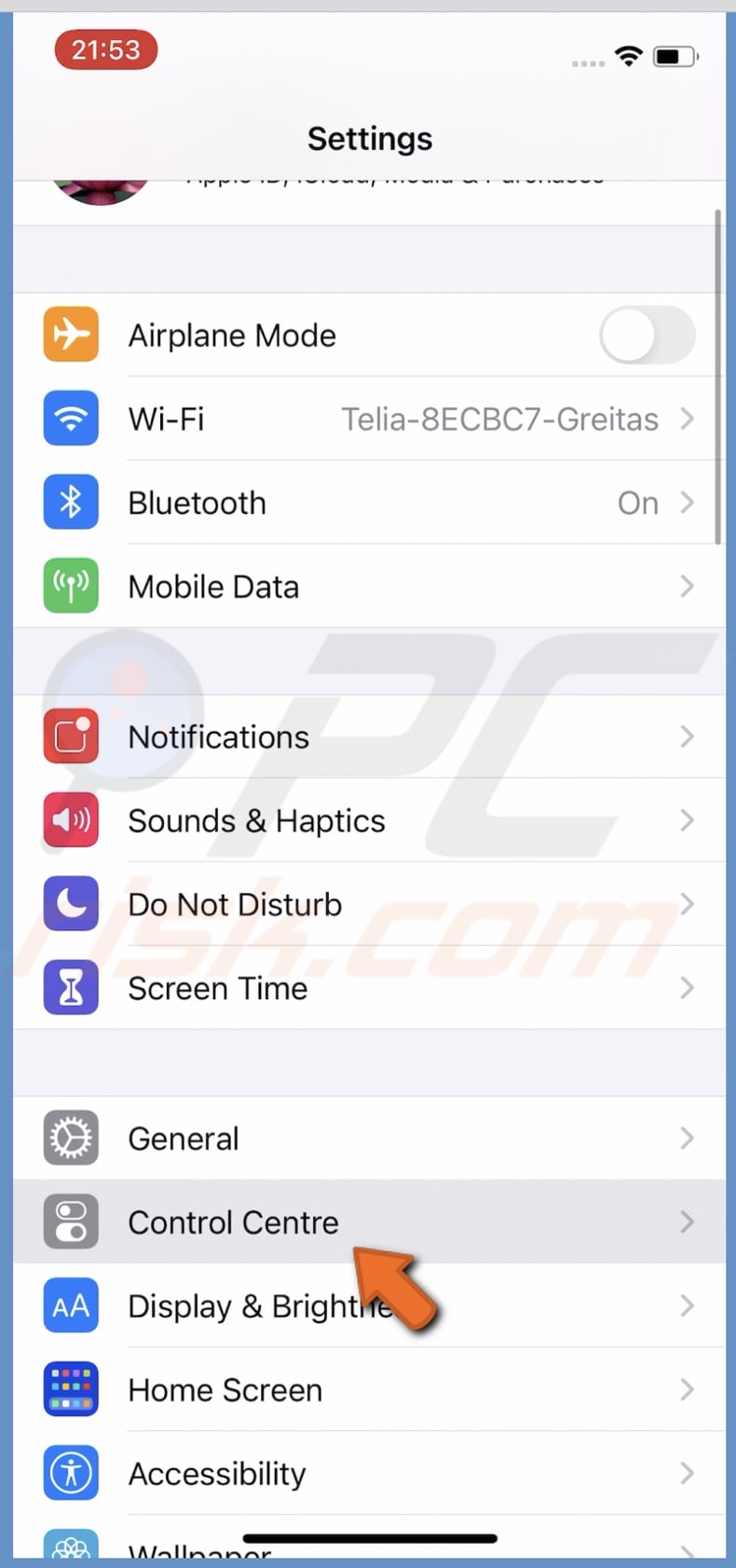 Go to Control Center settings