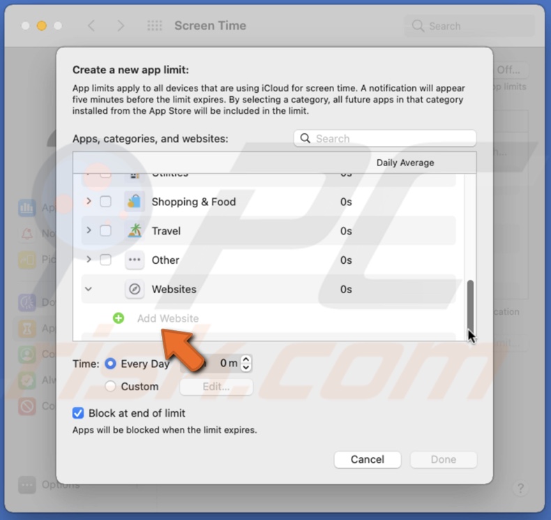 Add website url set a limit to the website