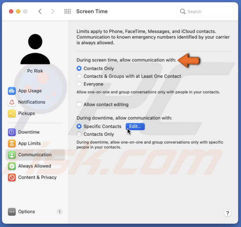 Choose an option under During Screen Time