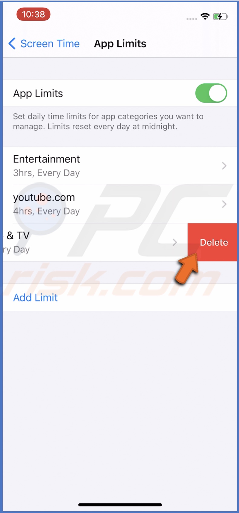 Delete app limit in iOS