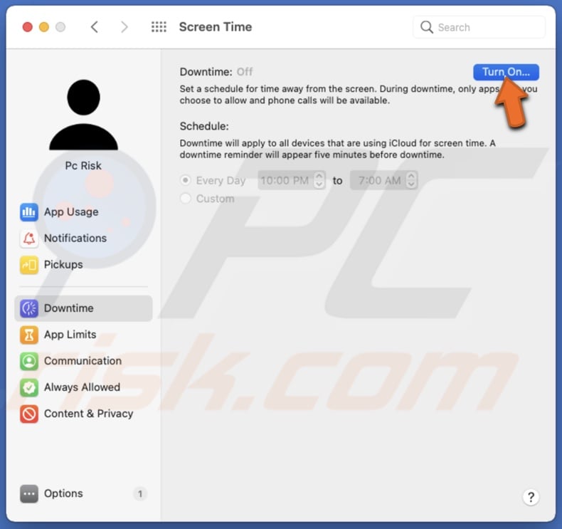 Enable Downtime on Mac